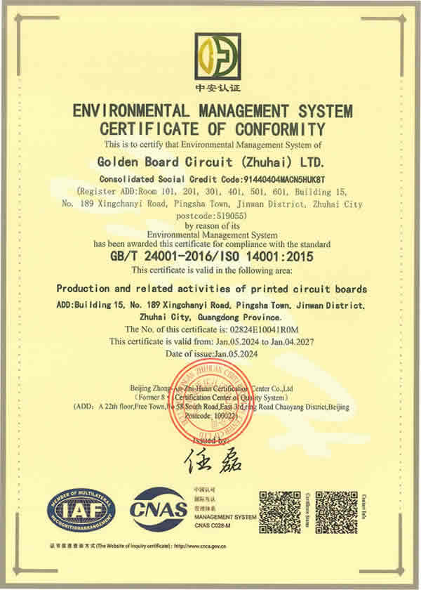 ISO 14001 certificate