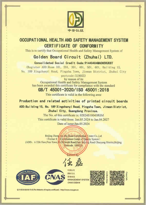 ISO 45001 certificate